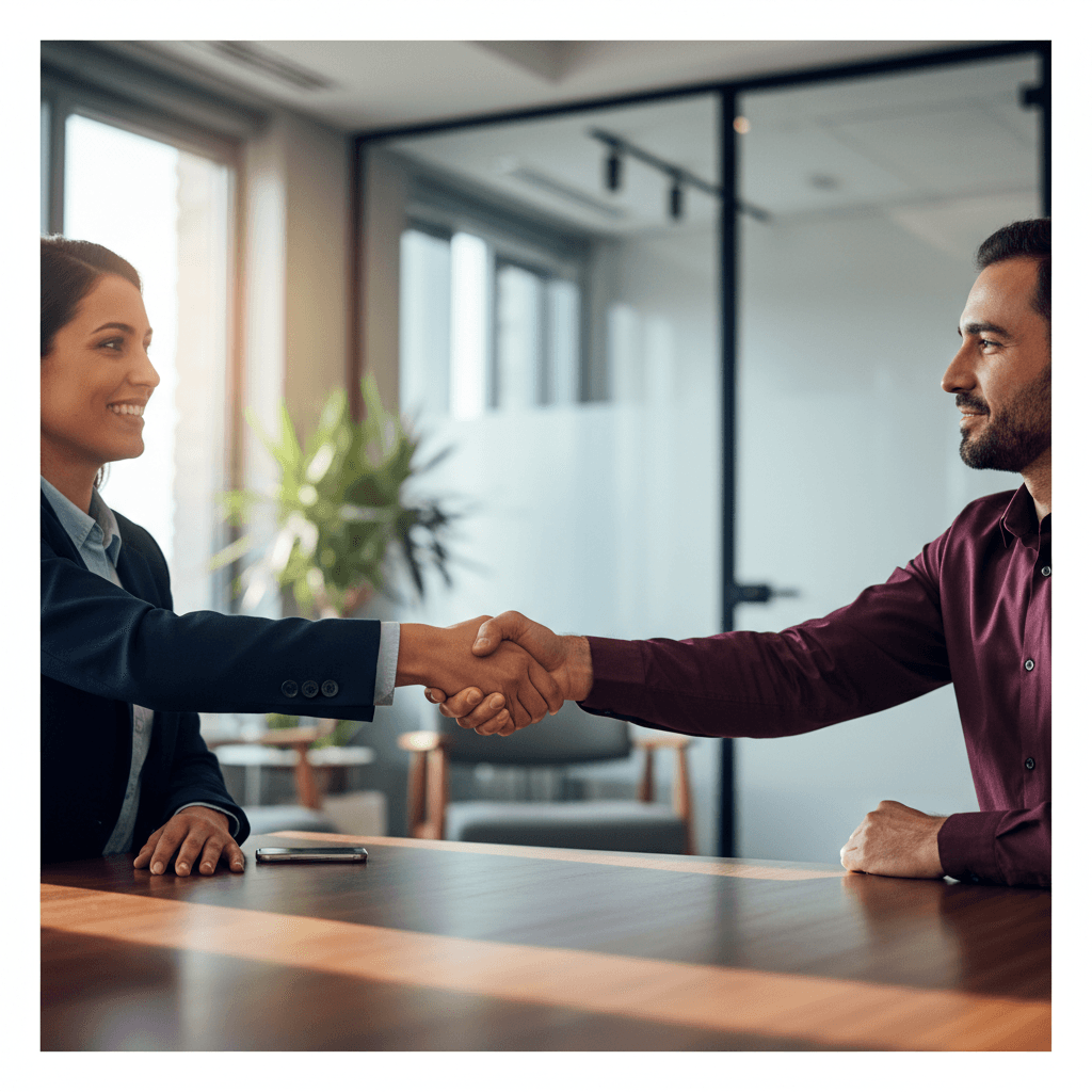 Business partners shaking hands in a modern office in Kuala Lumpur