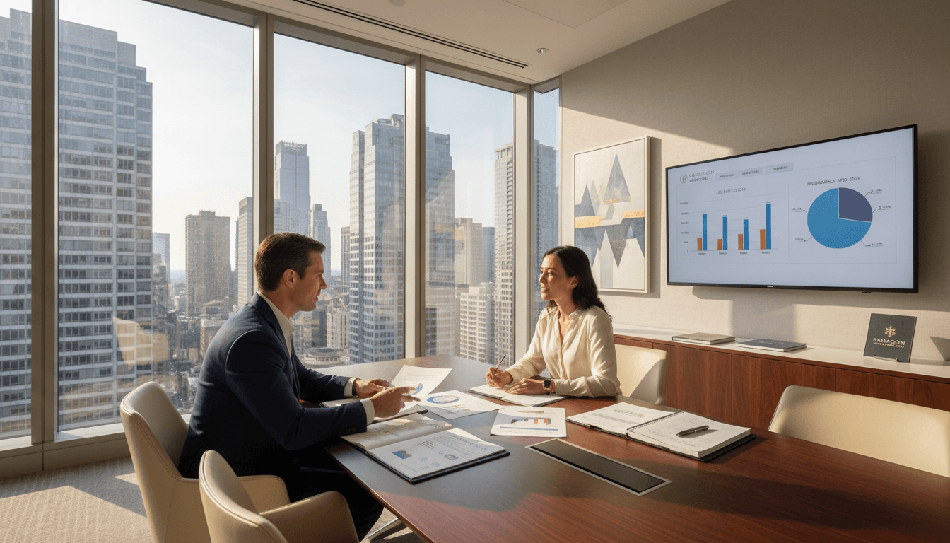 Professional consultation between a takaful advisor and a client in a modern Kuala Lumpur office