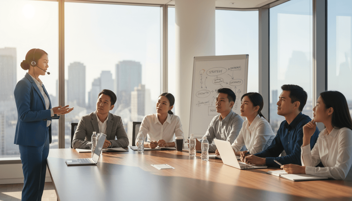 Professionals collaborating in a bright training workshop in Kuala Lumpur